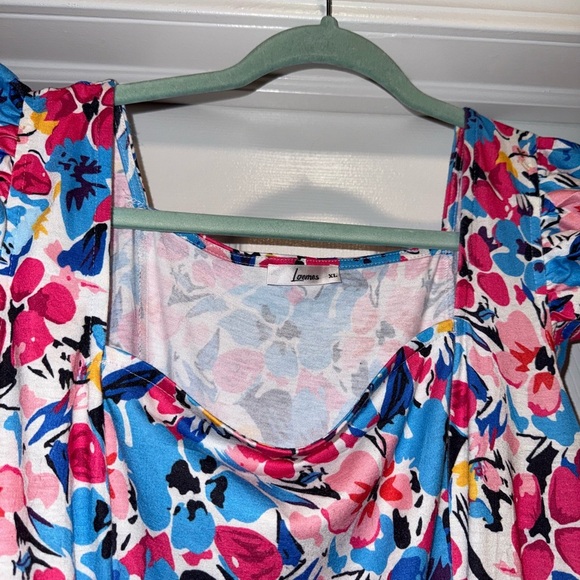 Square Neckline Mini Dress with Ruffle Cap Sleeves and Floral Pattern - Picture 3 of 4